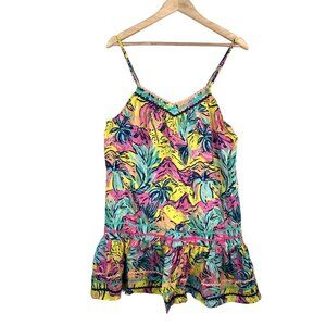 America & Beyond Colorful Print‎ Summer floral mini pink dress sz L